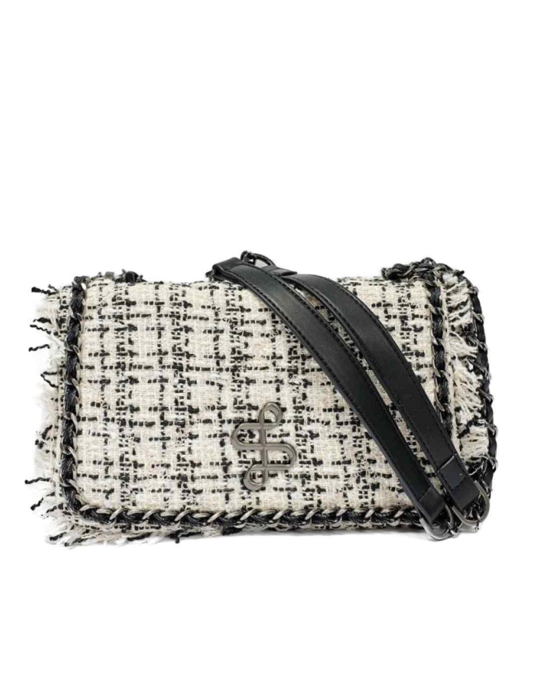 Bolso bandolera Salsa tweed blanco negro para mujer