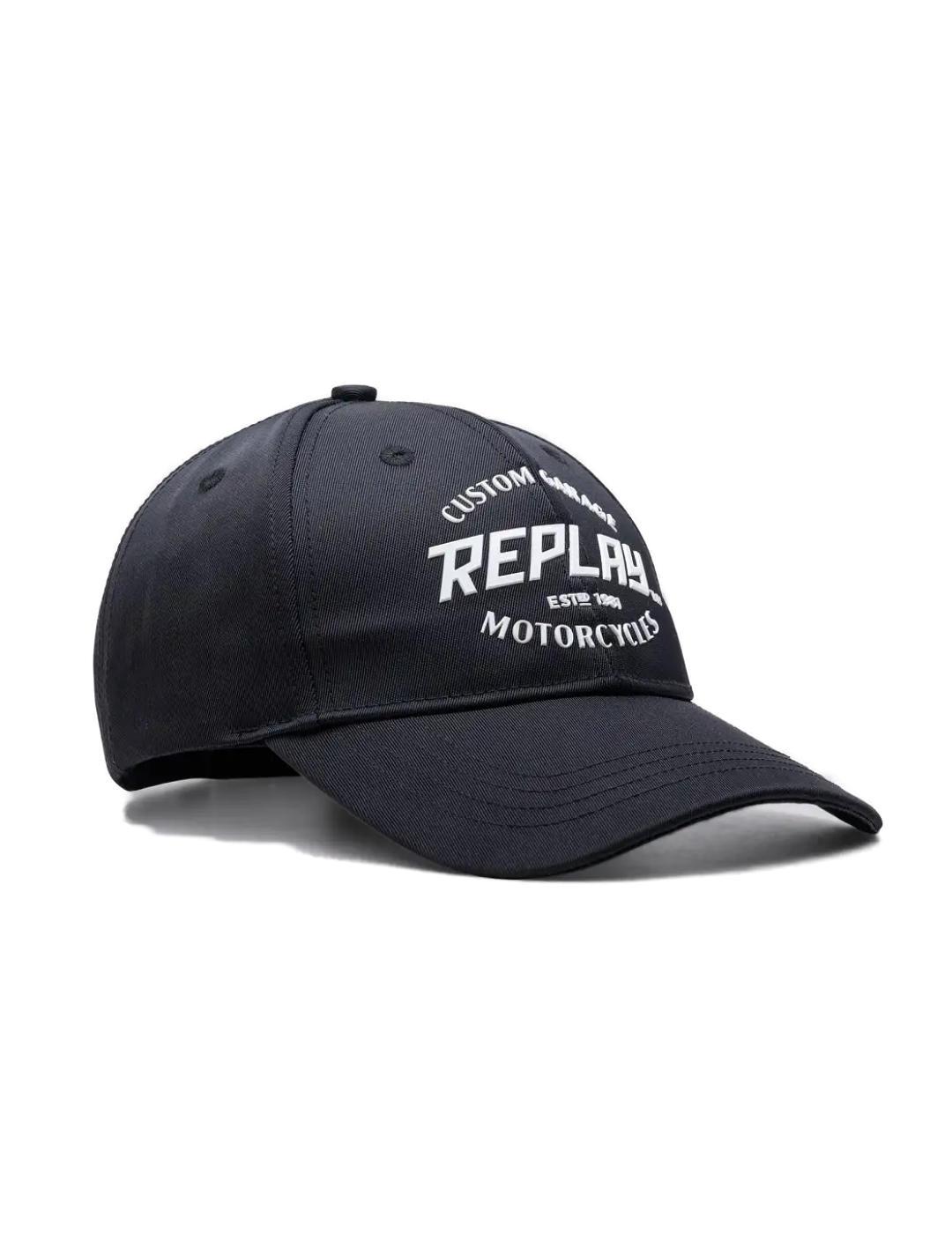 Gorra Replay negro letras blancas de sarga para hombre