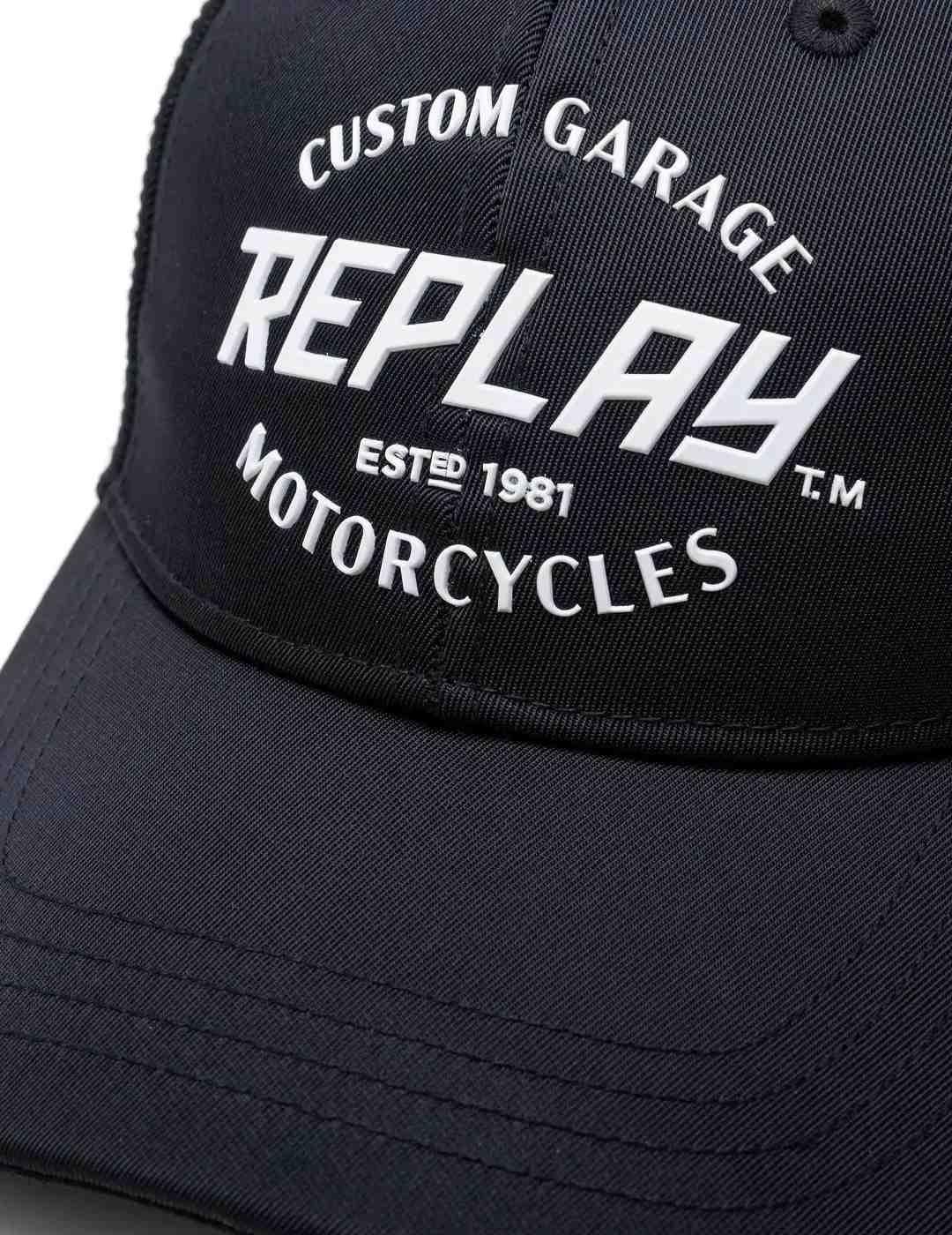 Gorra Replay negro letras blancas de sarga para hombre