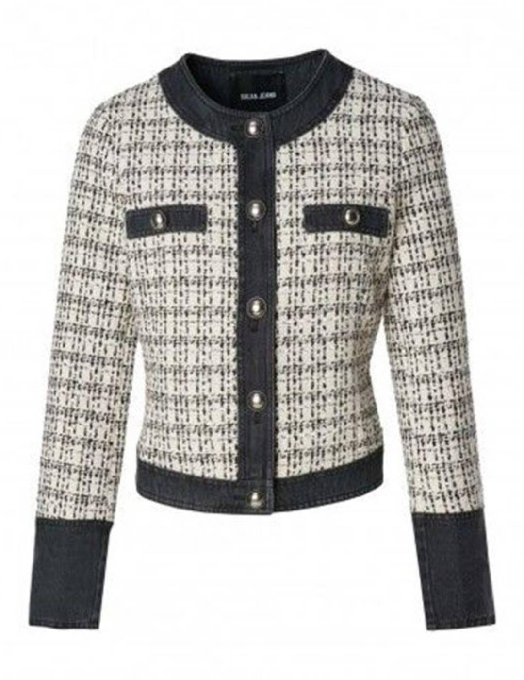 Chaqueta Salsa Tweed blanca negra Chanel para mujer