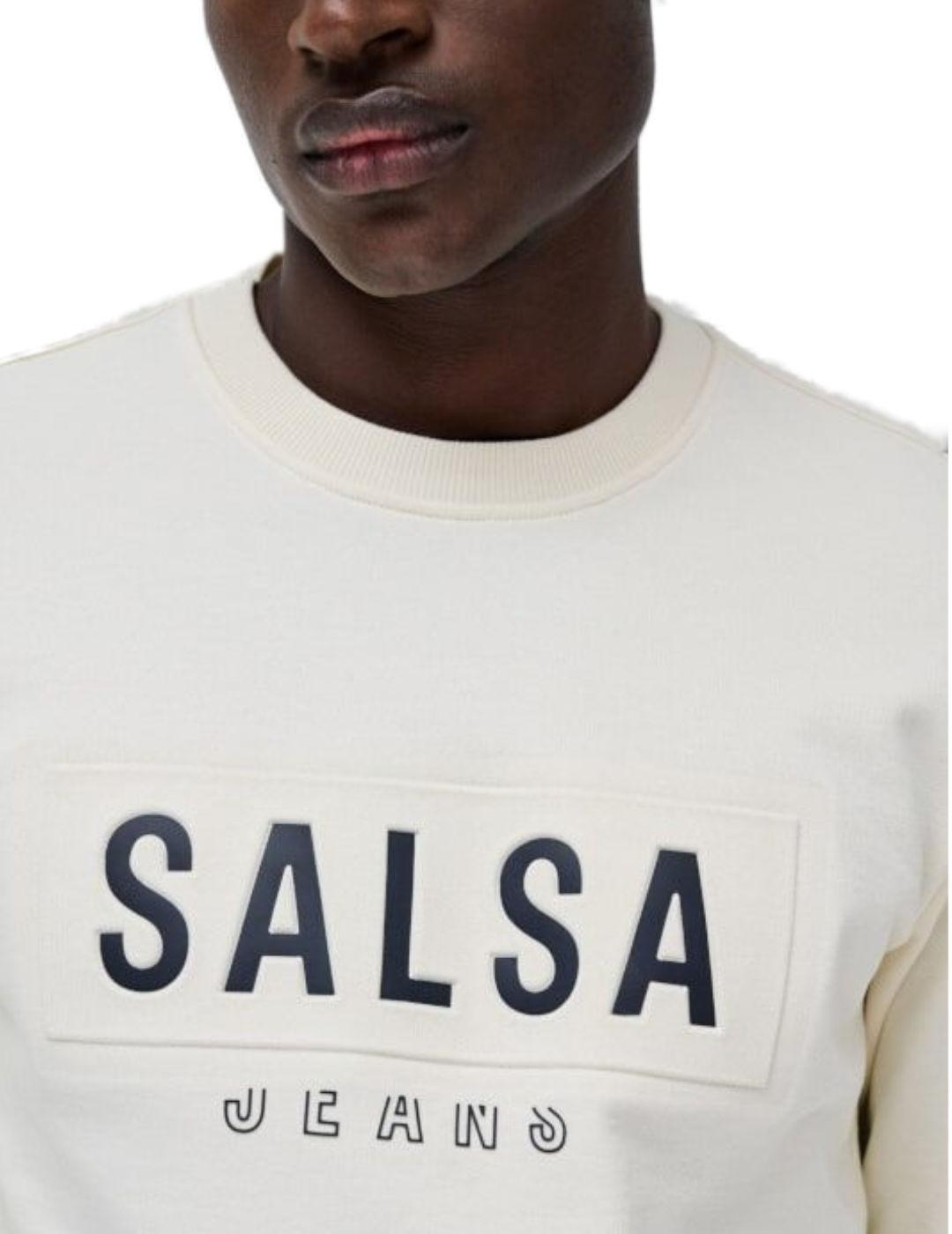 Sudadera Salsa blanca letra negra sin capucha para hombre