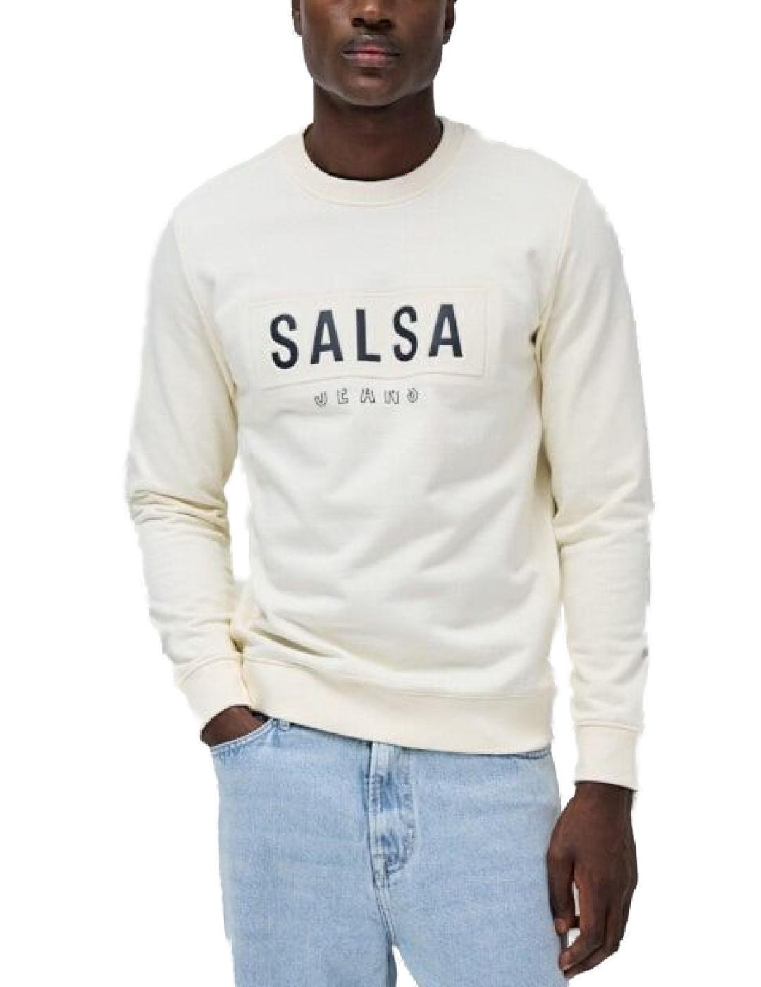 Sudadera Salsa blanca letra negra sin capucha para hombre