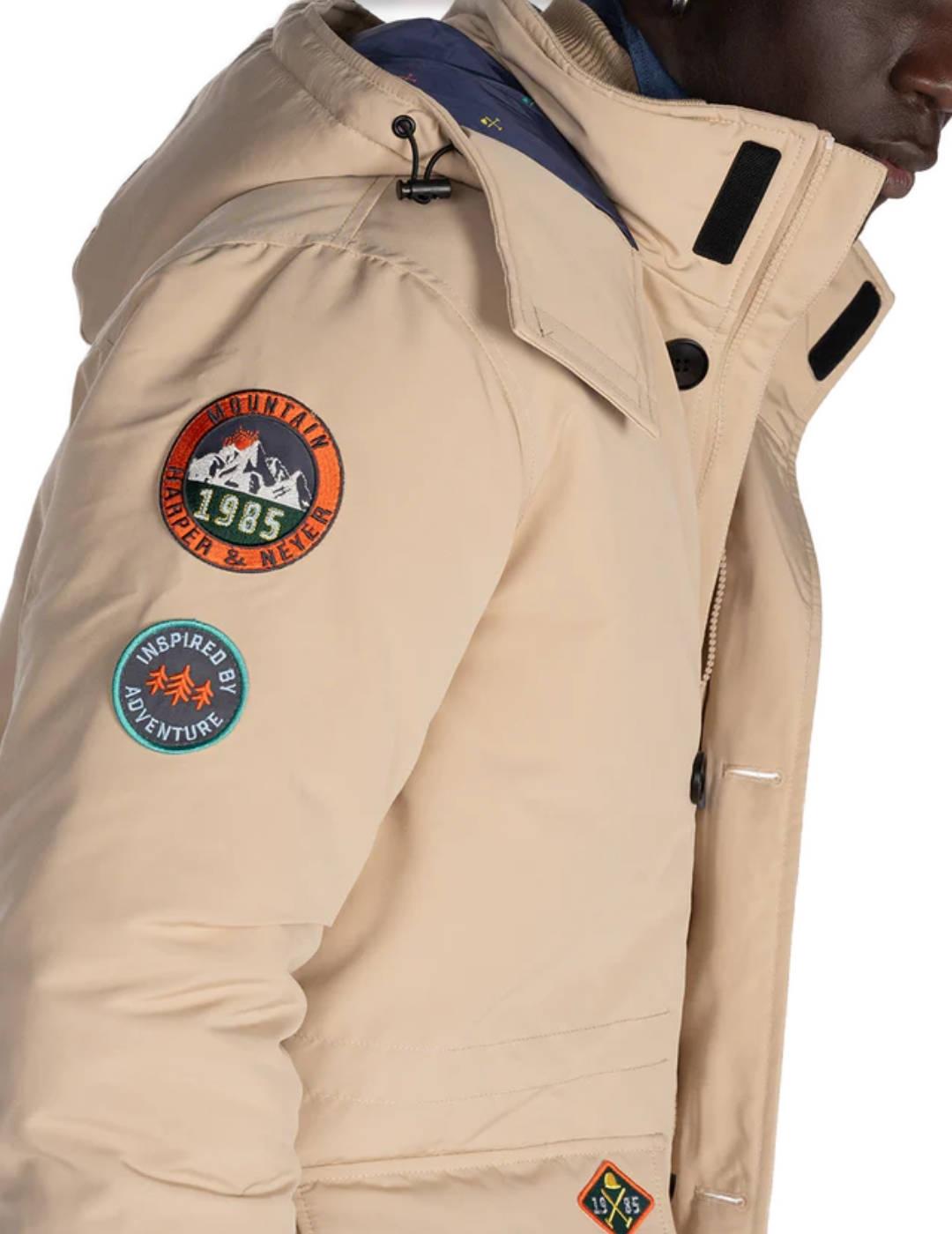 Parka Harper Olmsted Point beige con parches para hombre