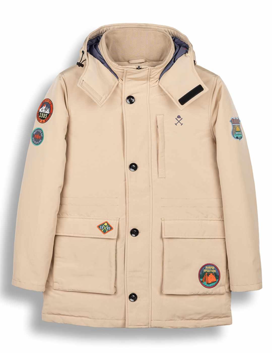 Parka Harper Olmsted Point beige con parches para hombre