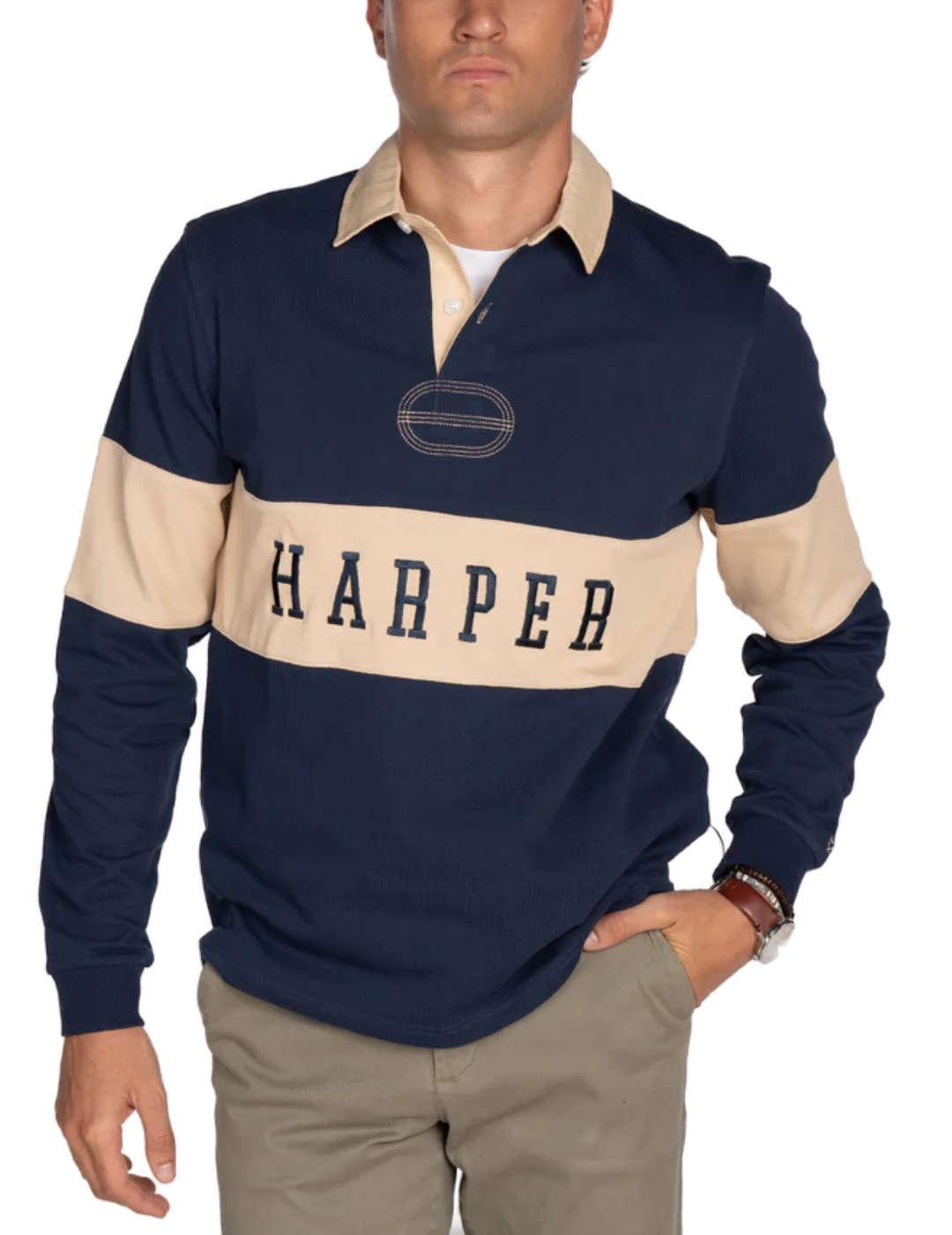 Polo Harper Vintage azul marino manga larga para hombre