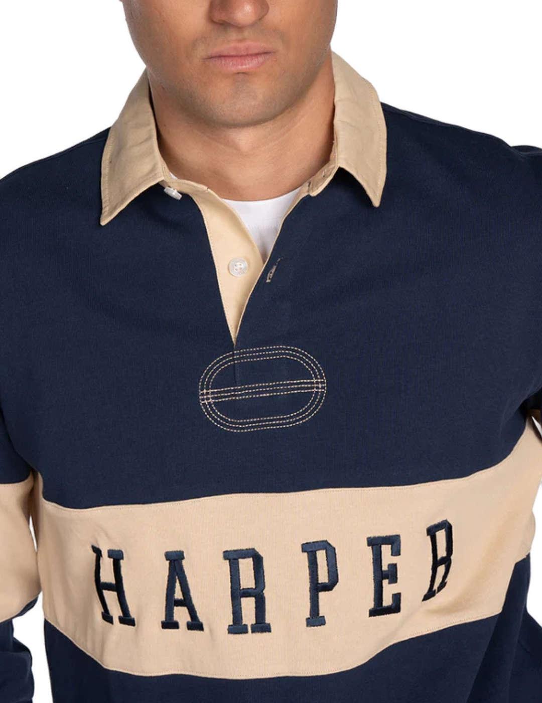 Polo Harper Vintage azul marino manga larga para hombre