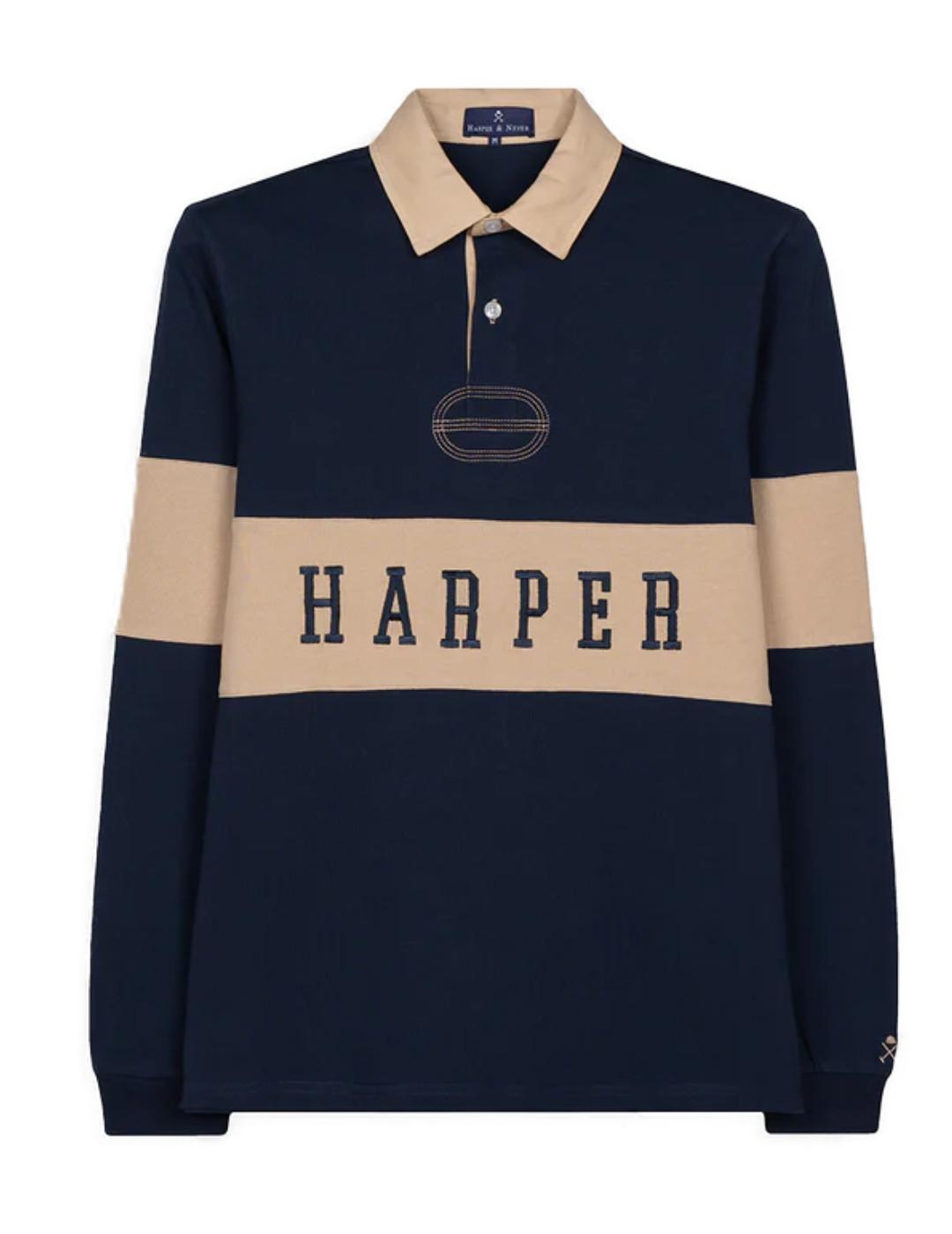 Polo Harper Vintage azul marino manga larga para hombre