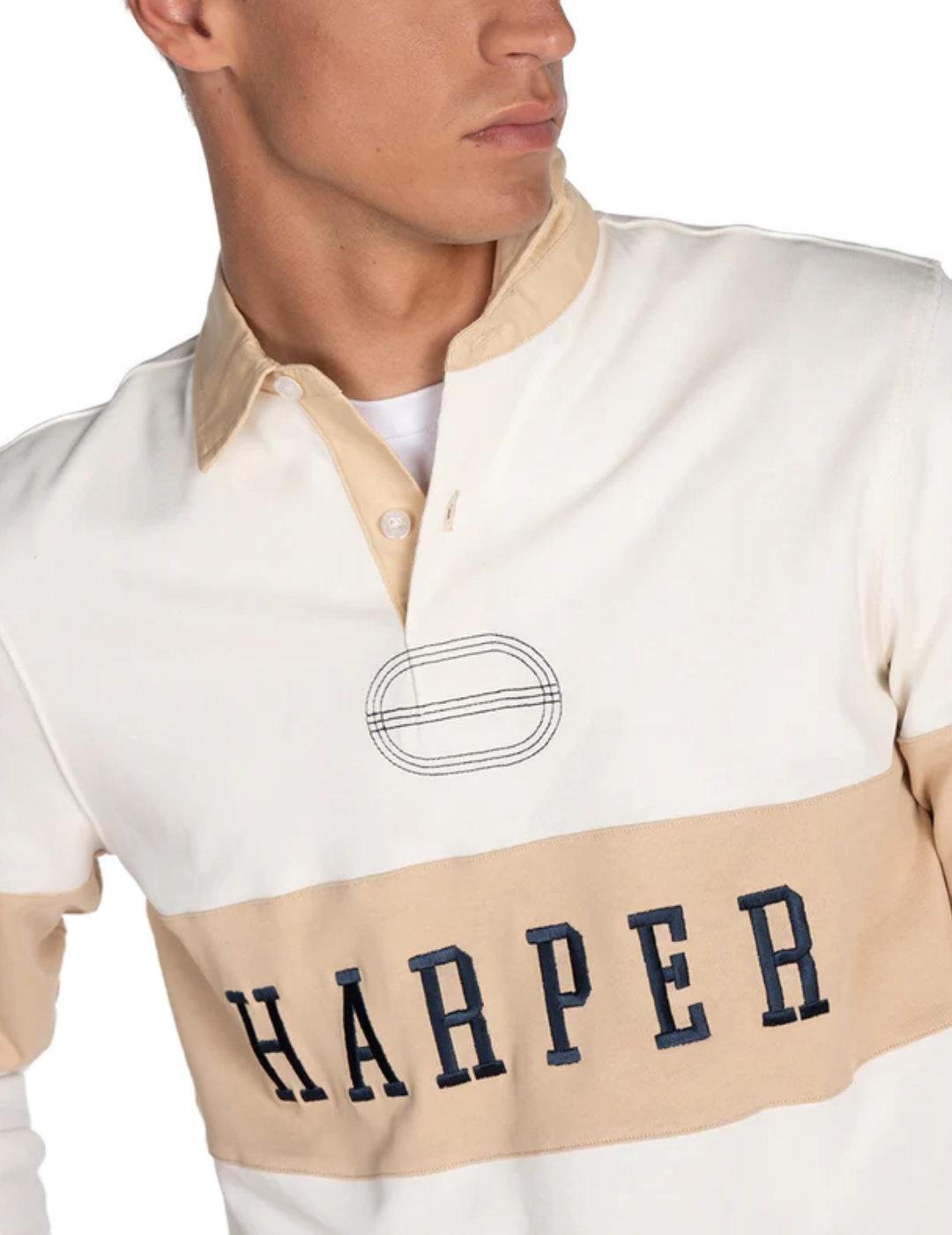 Polo Harper Vintage beige y camel manga larga para hombre