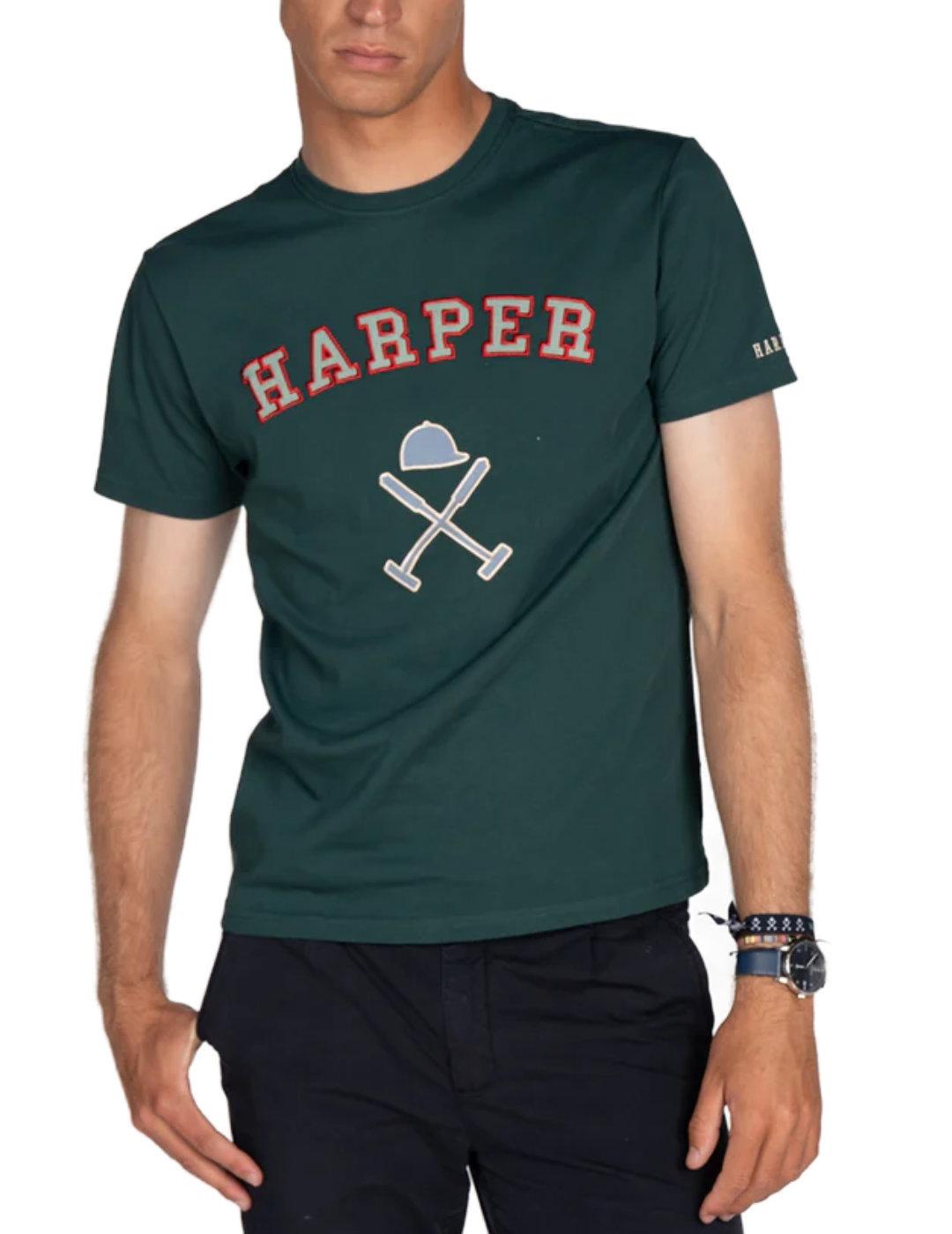 Camiseta Harper Retro verde botella manga corta para hombre