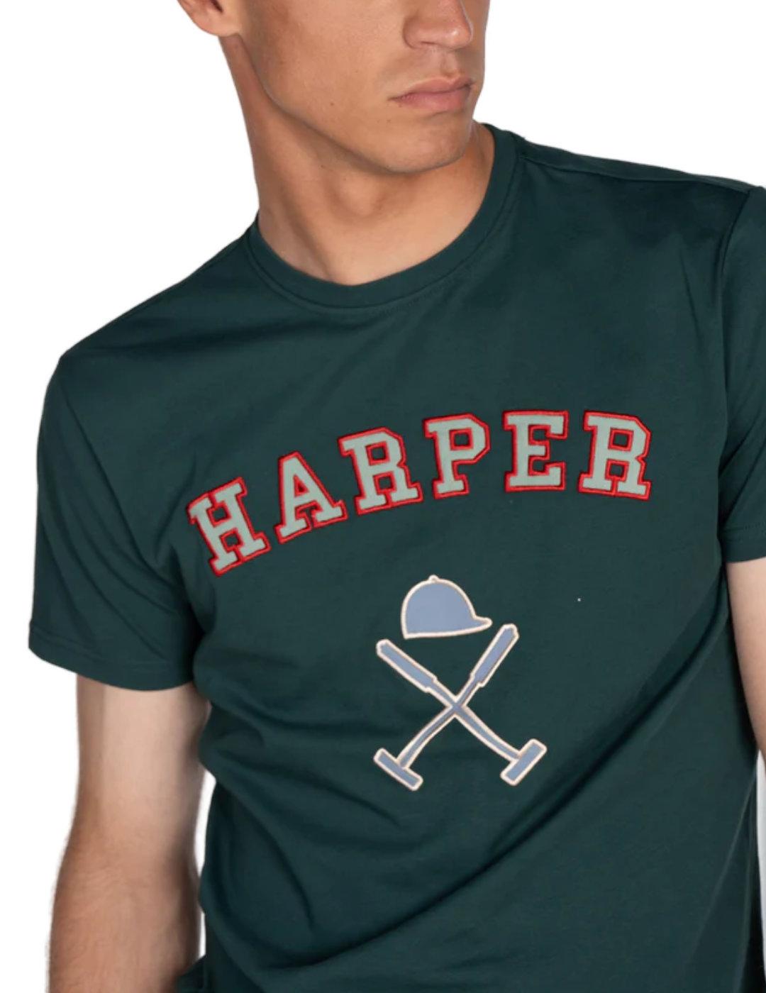 Camiseta Harper Retro verde botella manga corta para hombre