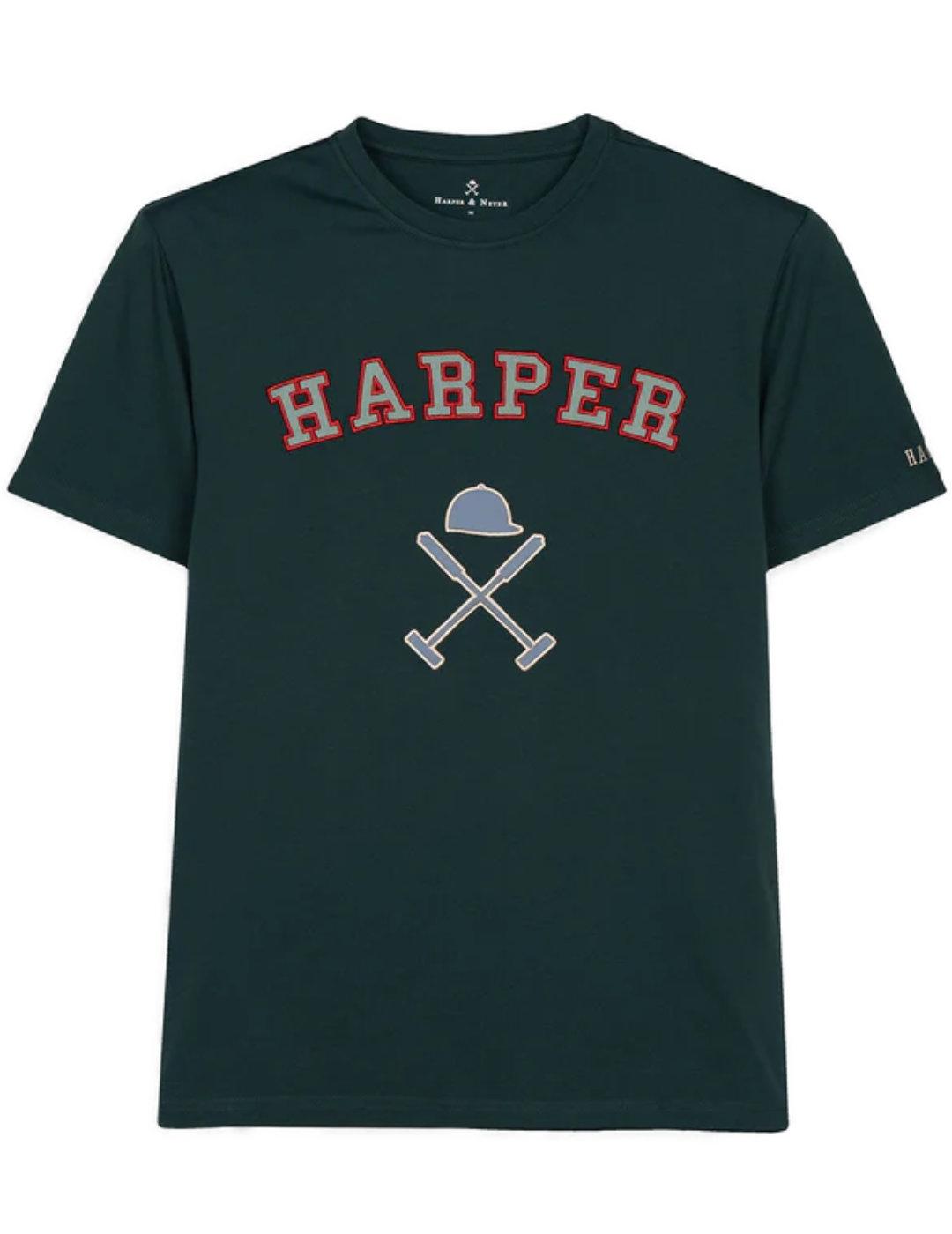 Camiseta Harper Retro verde botella manga corta para hombre