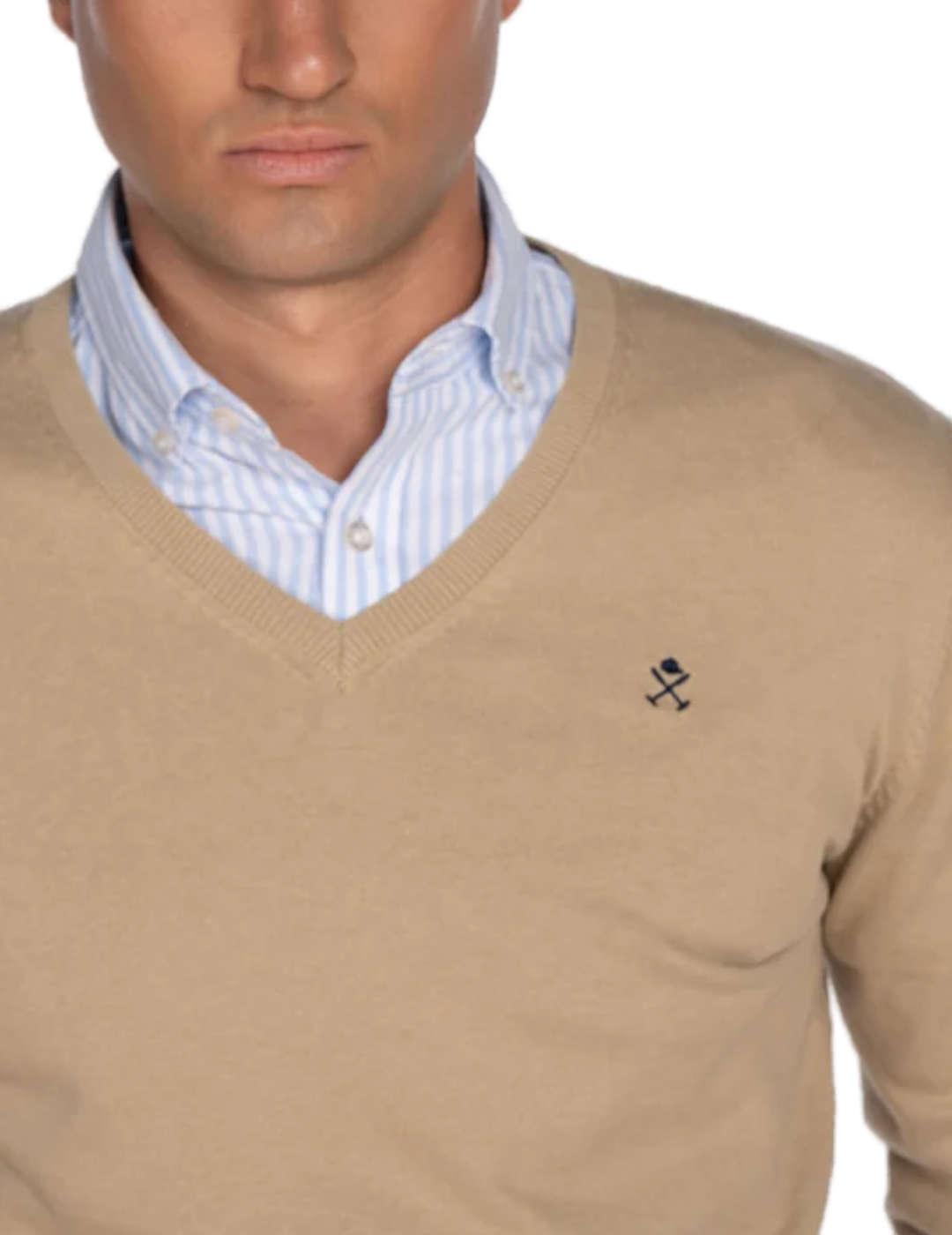 Jersey de punto fino Harper&Neyer V neck camel para hombre