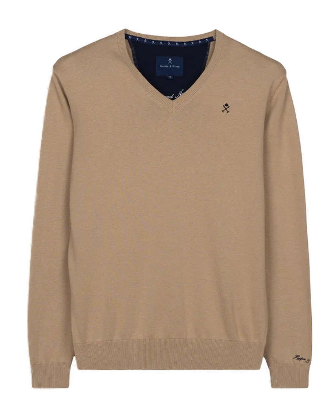 Jersey de punto fino Harper&Neyer V neck camel para hombre