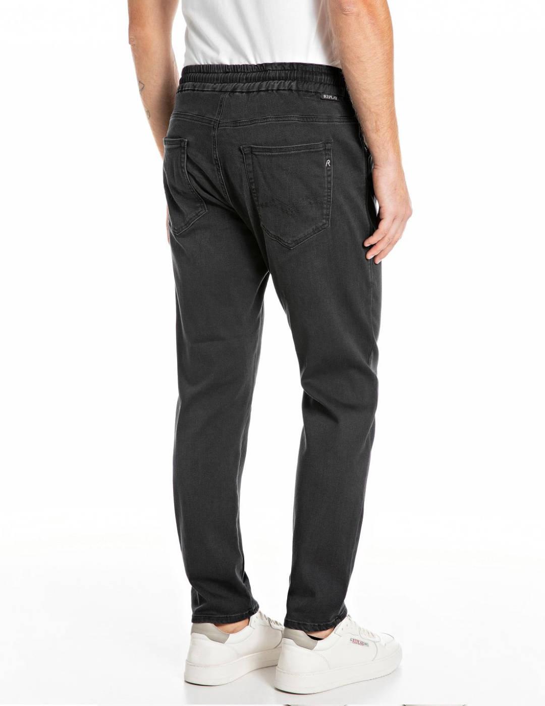 Pantalón Replay Kanny negro slim cintura elástica de hombre