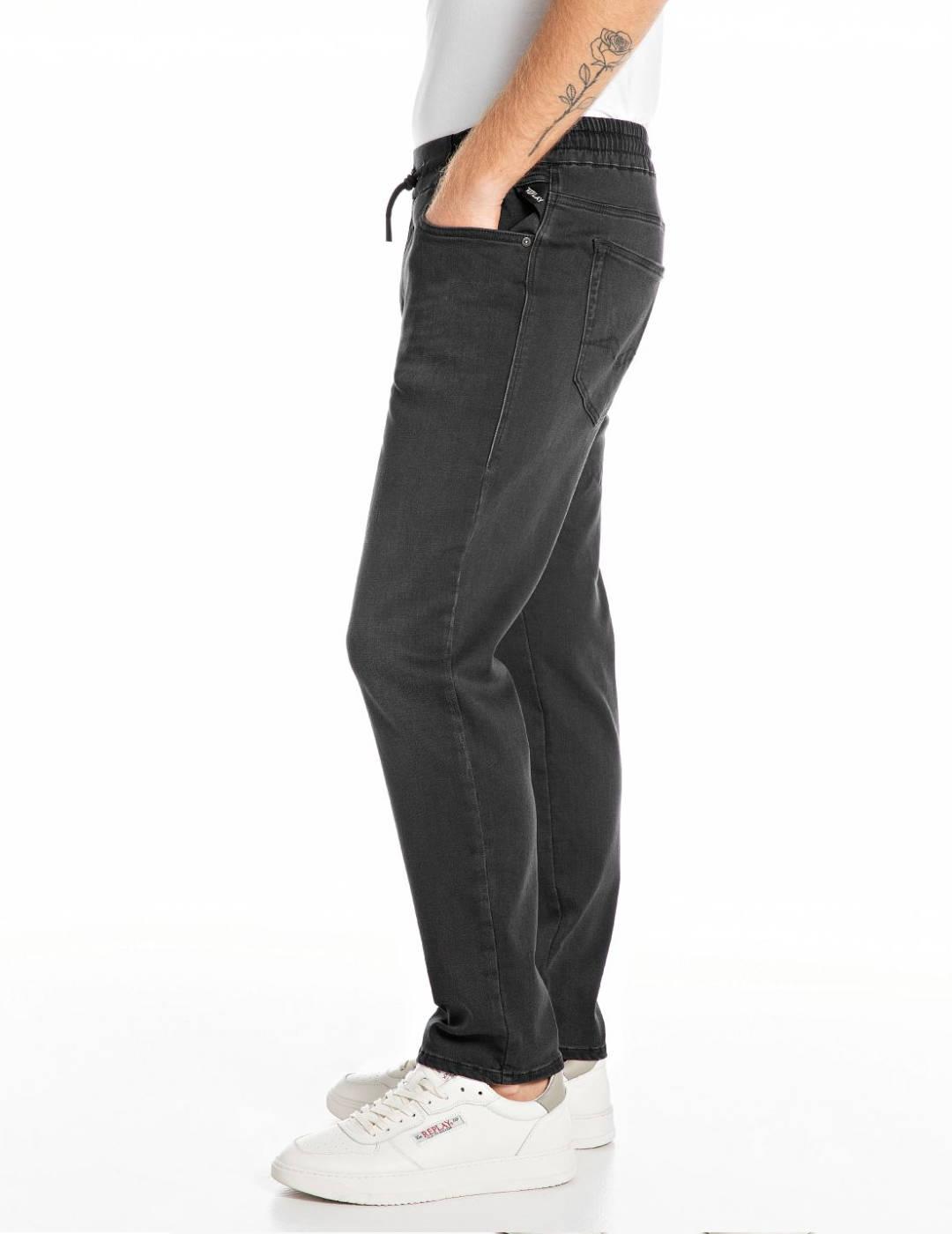 Pantalón Replay Kanny negro slim cintura elástica de hombre