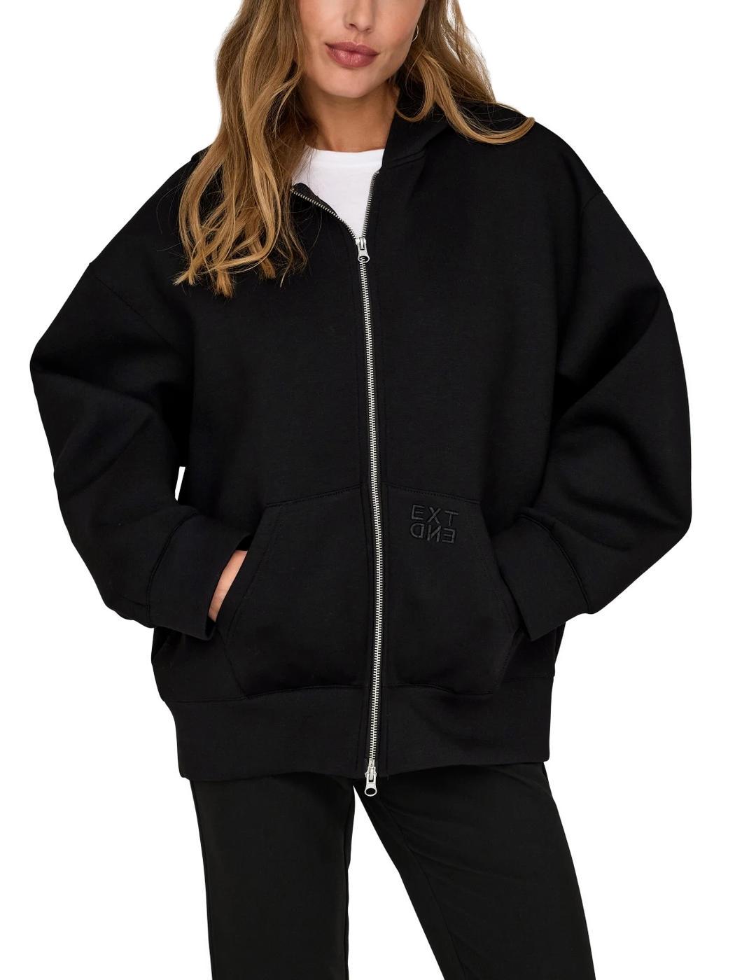 Sudadera Only Tanvi negro cremallera y capucha para mujer