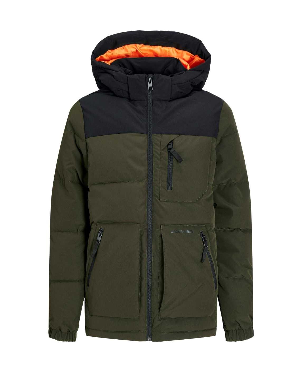 Plumas Jack&Jones Junior Otto verde capucha para niño