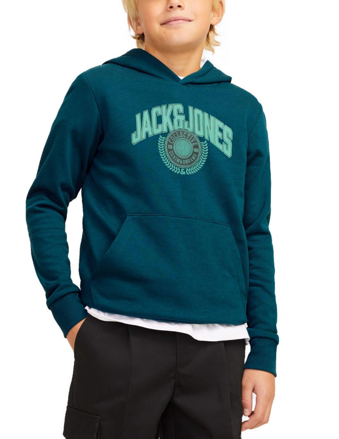 Sudadera Jack&Jones Junior Kam azul turquesa capucha de niño