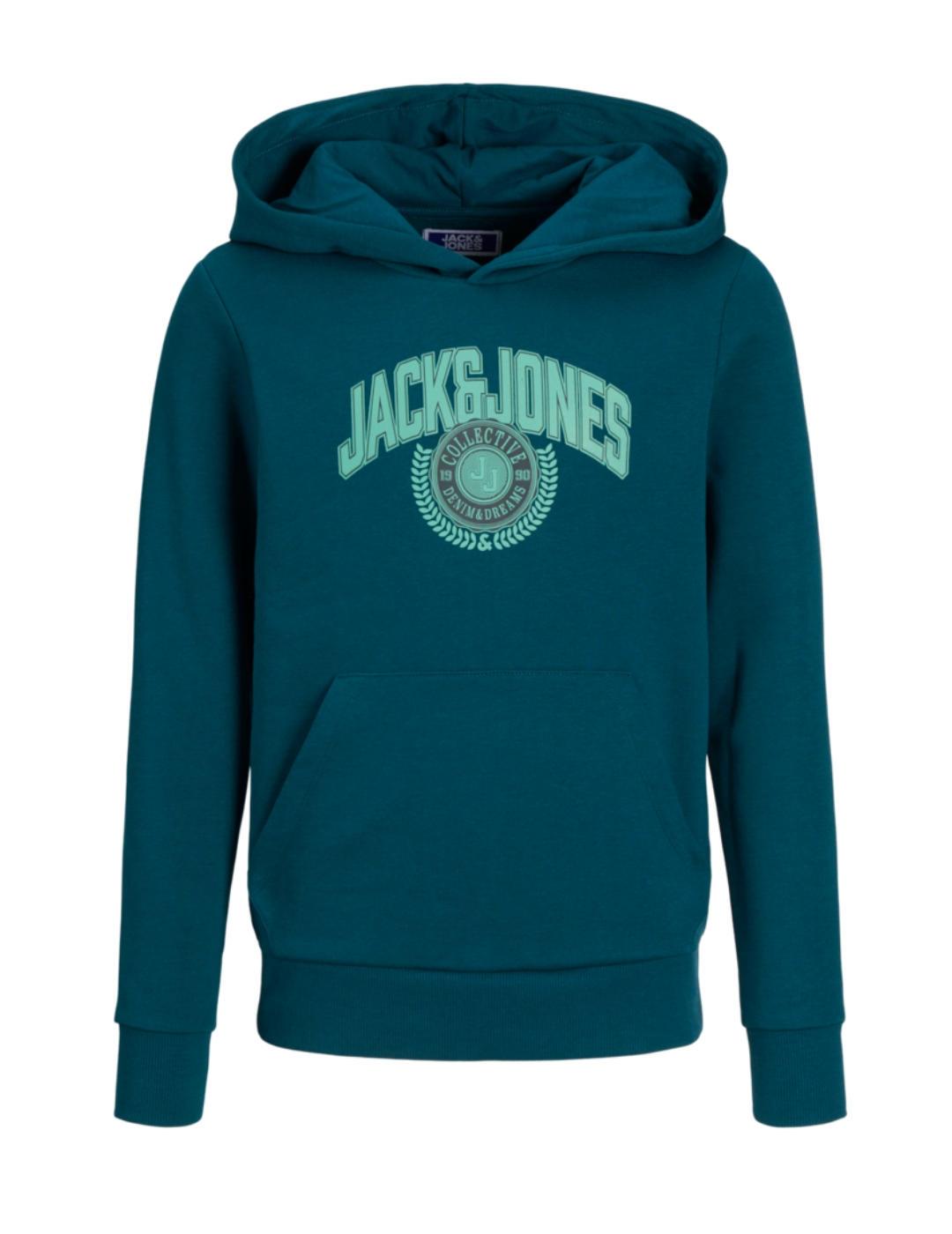 Sudadera Jack&Jones Junior Kam azul turquesa capucha de niño