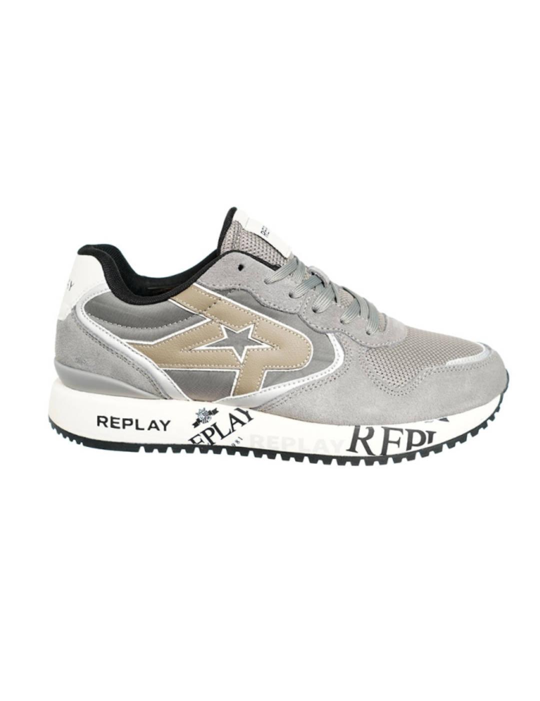 Zapatillas deportivas Replay Fiber gris y beige para hombre