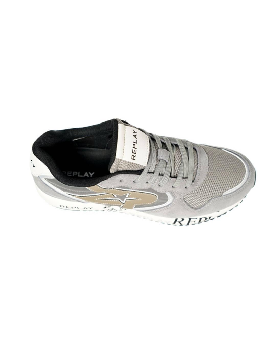 Zapatillas deportivas Replay Fiber gris y beige para hombre