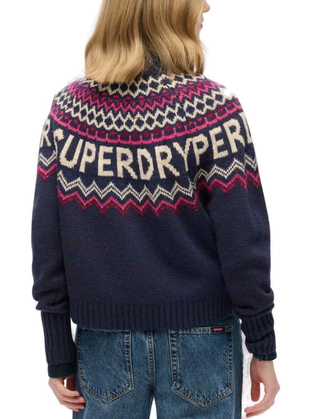 Jersey Superdry Fairisle grecas marino de lana para mujer