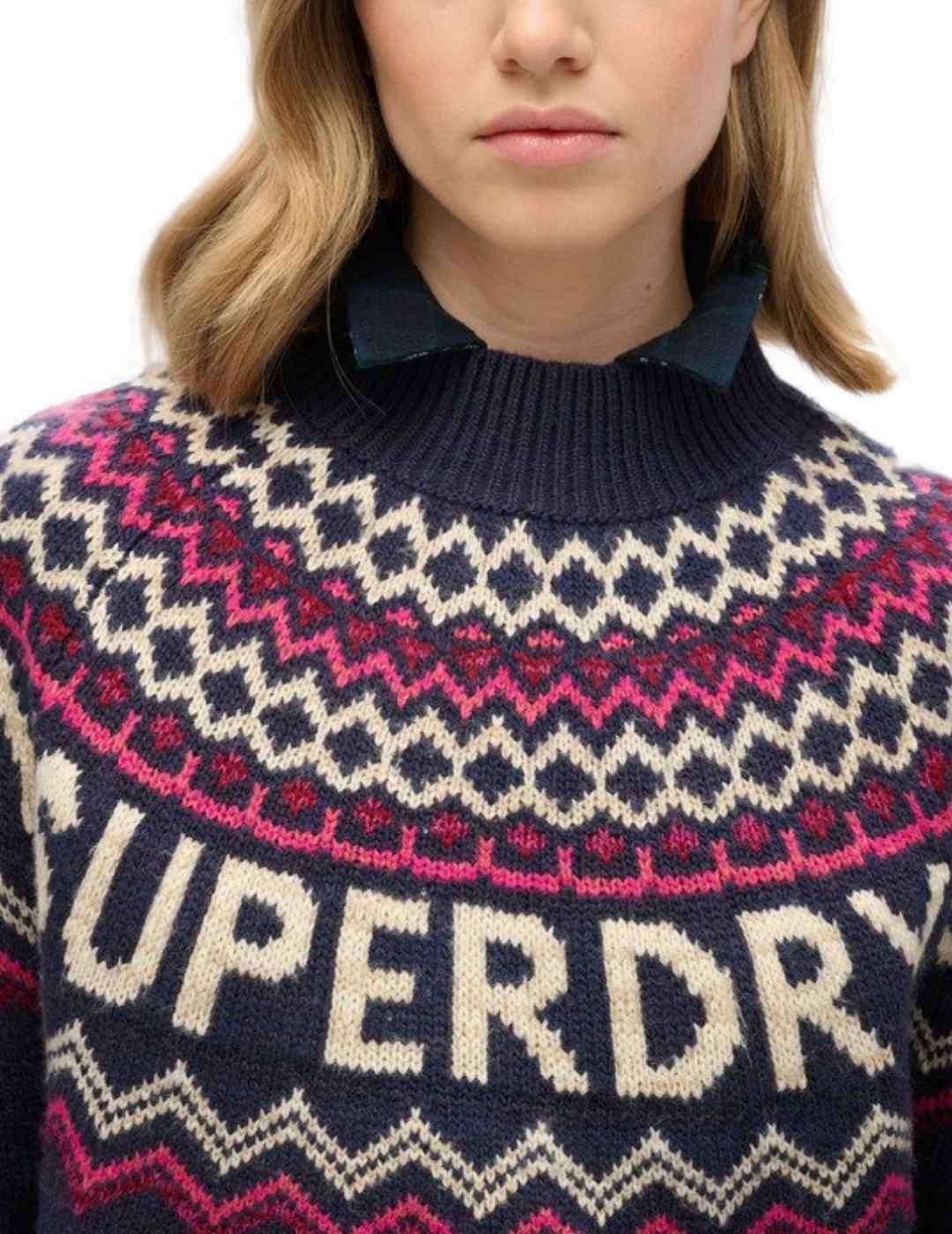 Jersey Superdry Fairisle grecas marino de lana para mujer