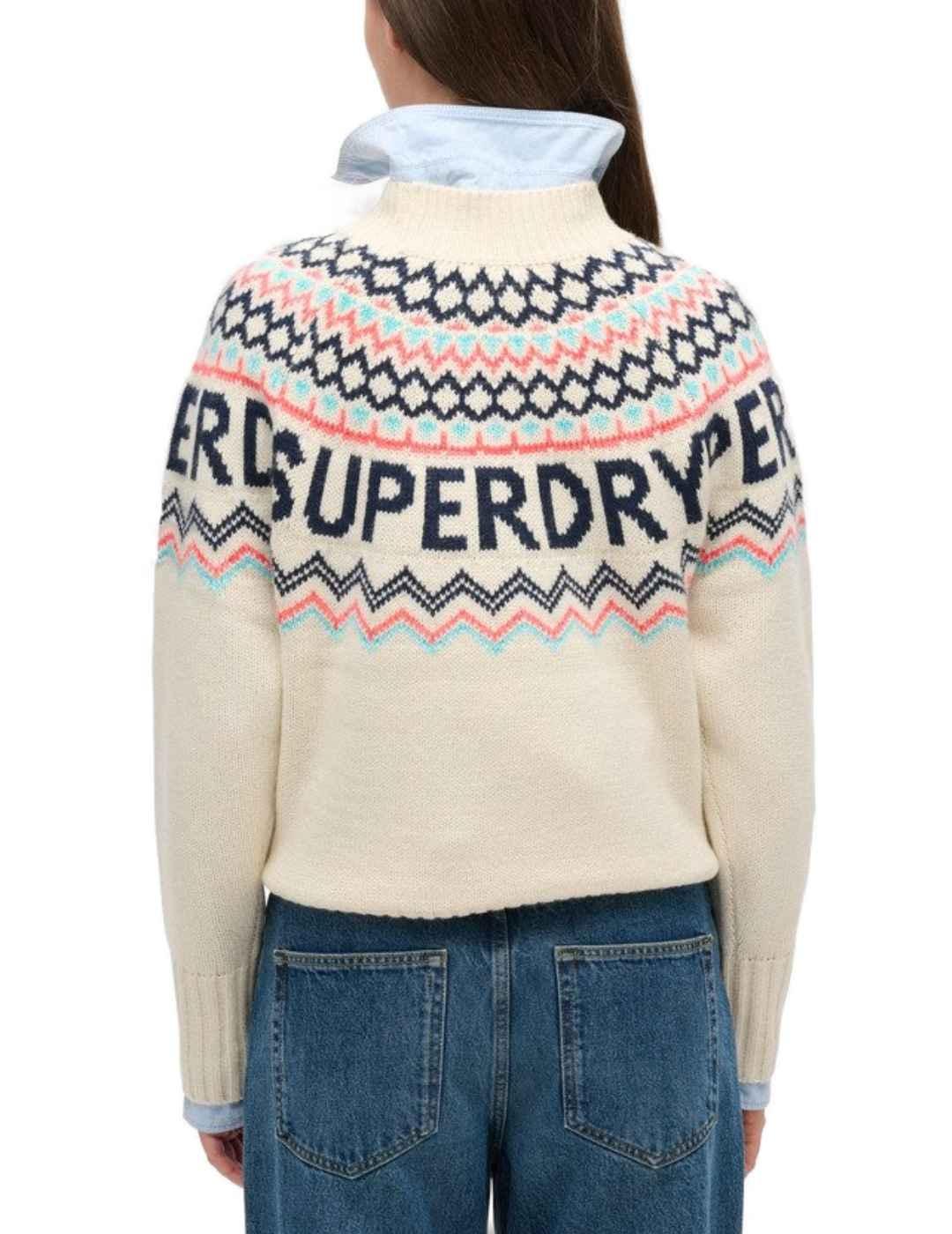 Jersey Superdry Fairisle grecas beige de lana para mujer