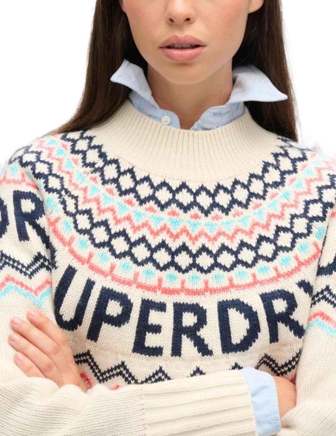 Jersey Superdry Fairisle grecas beige de lana para mujer