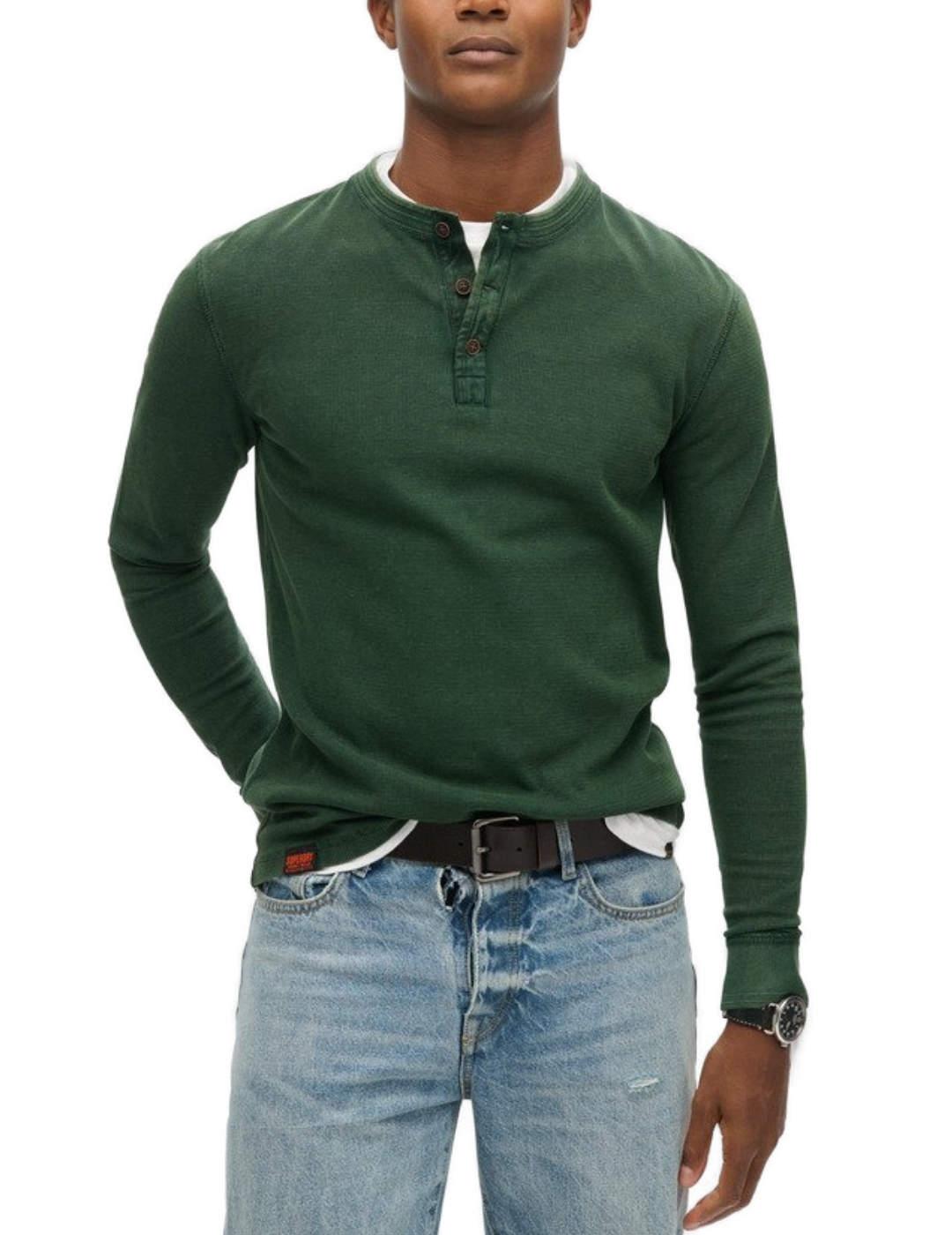 Camiseta Superdry textura verde manga larga para hombre