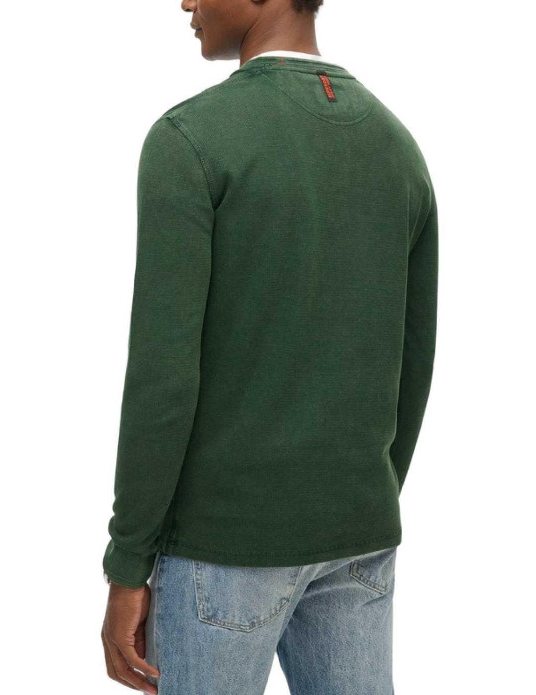 Camiseta Superdry textura verde manga larga para hombre