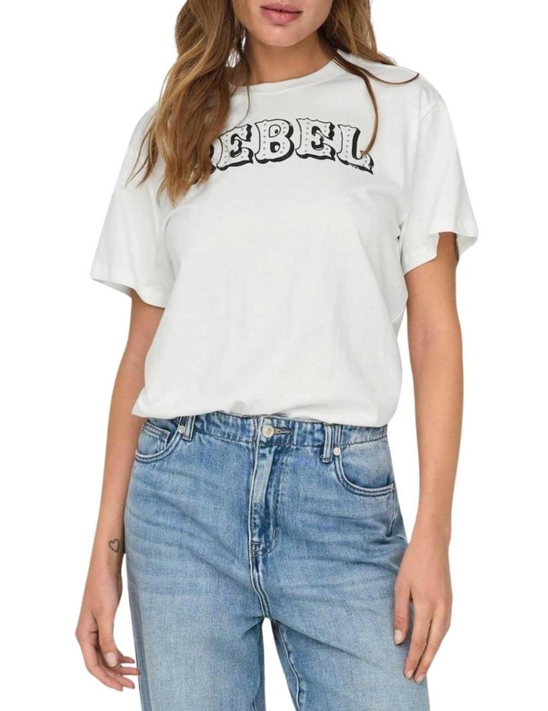 Camiseta Only Dolla blanca rebel manga corta para mujer