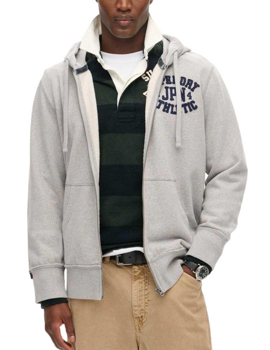 Sudadera Superdry con cremallera gris capucha para hombre