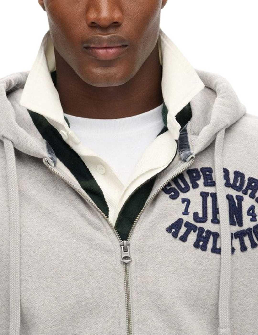 Sudadera Superdry con cremallera gris capucha para hombre