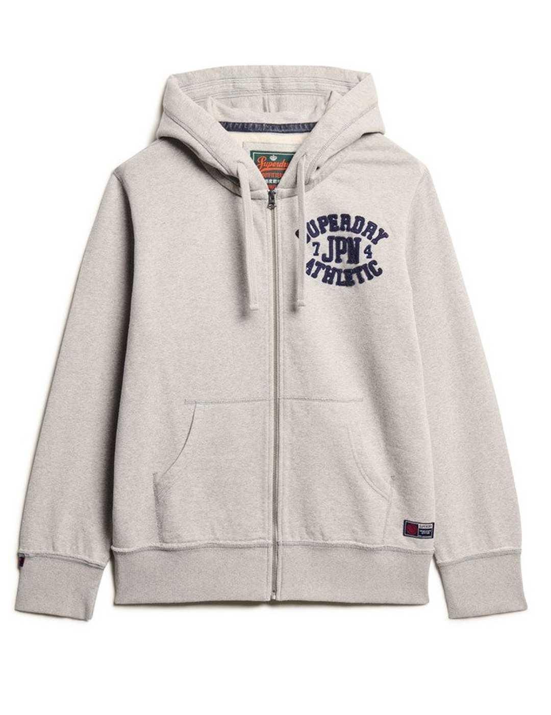 Sudadera Superdry con cremallera gris capucha para hombre