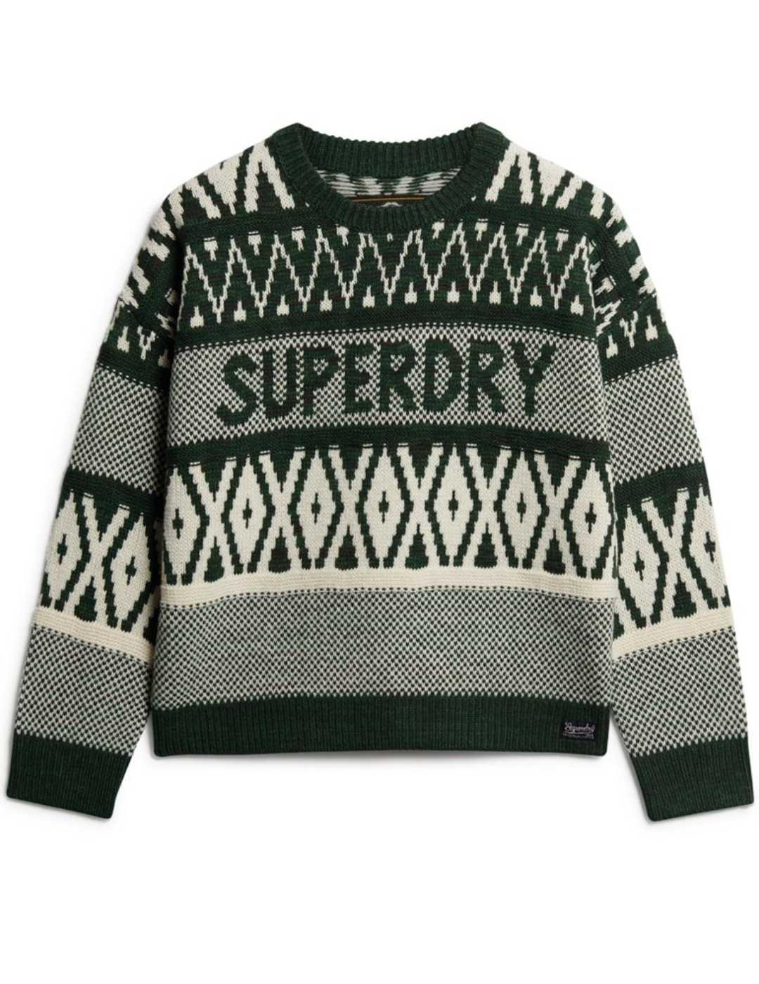 Jersey Superdry logo verde pino de lana regular para mujer