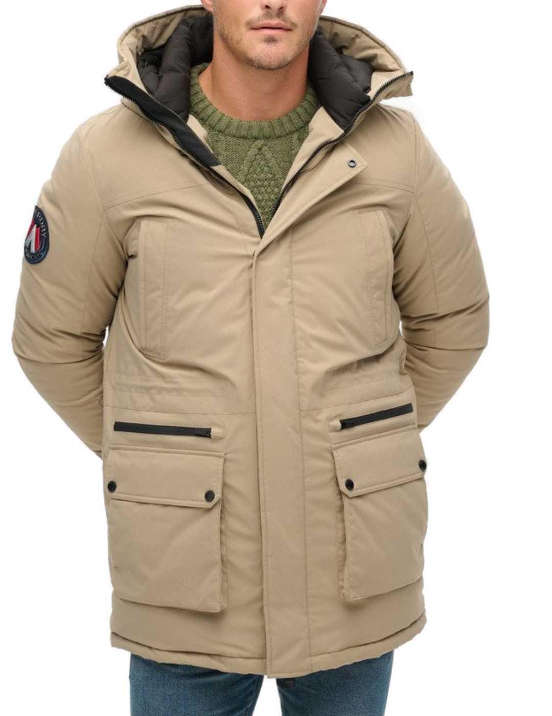 Parka Superdry City Padded beige acolchada capucha de hombre