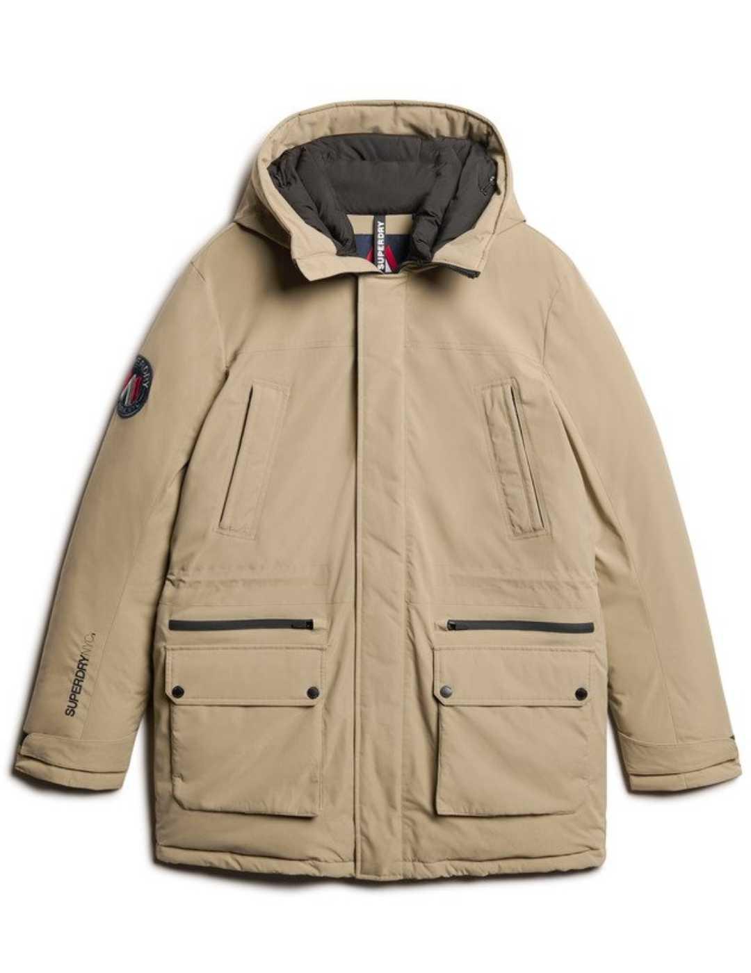 Parka Superdry City Padded beige acolchada capucha de hombre