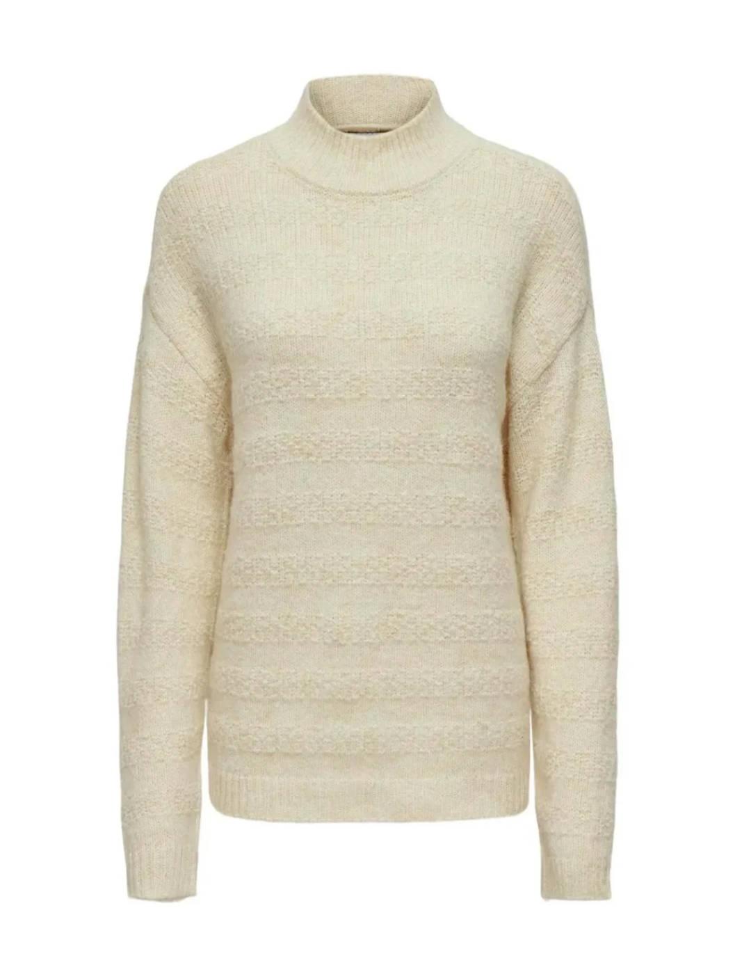 Jersey Only Klarisa beige de lana cuello perkins para mujer