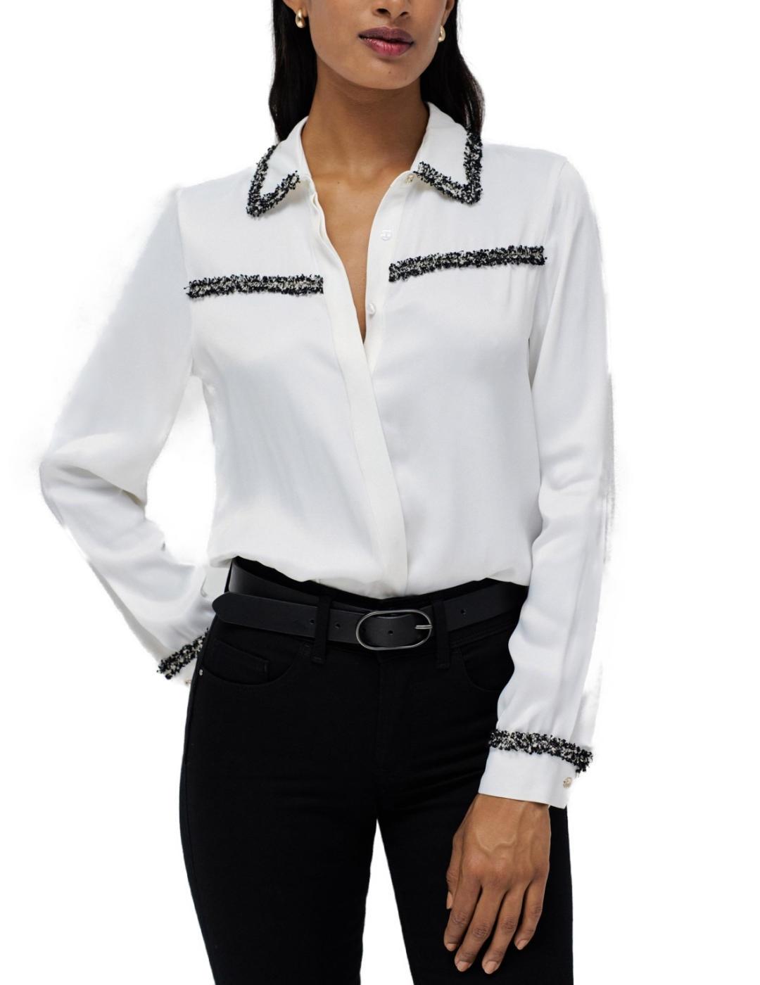 Camisa Salsa blanca con remate negro y blanco para mujer