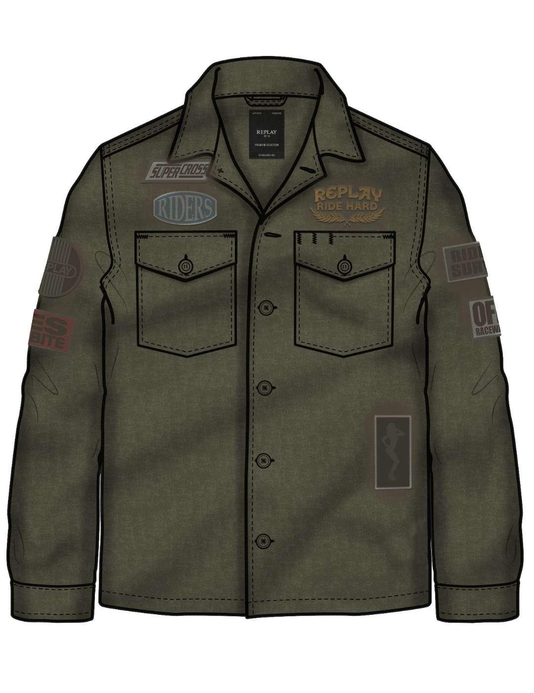 Sobrecamisa Replay Parches verde oscuro para hombre