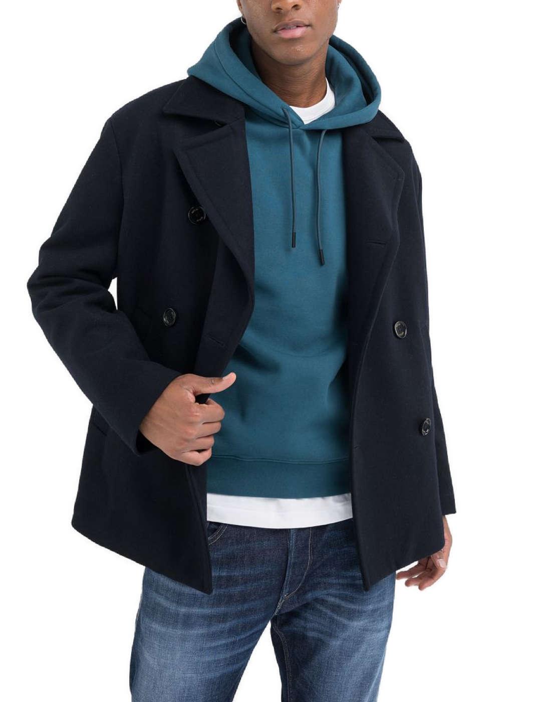 Chaqueta Replay azul marino de lana regular para hombre