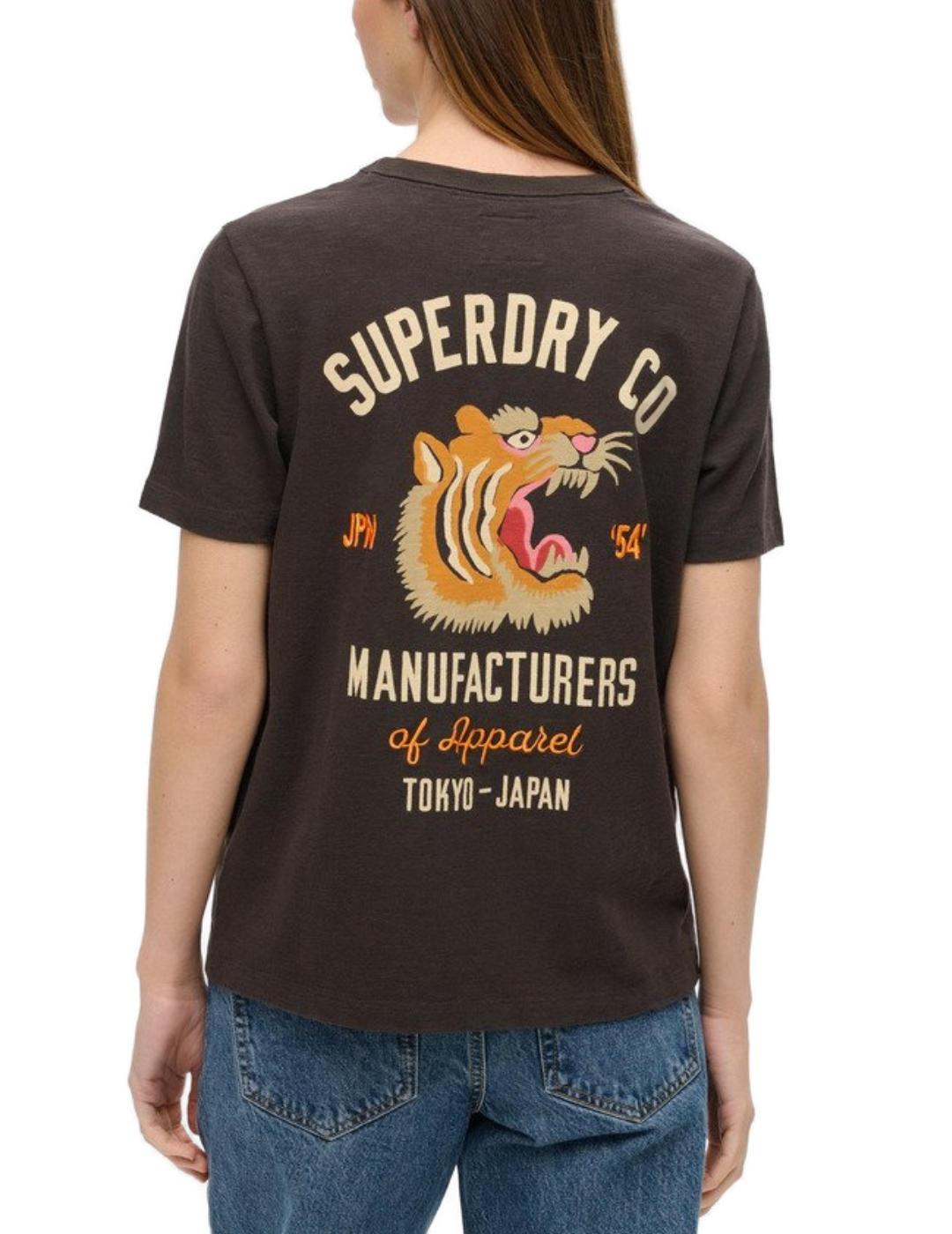 Camiseta Superdry Workwear negro manga corta para mujer