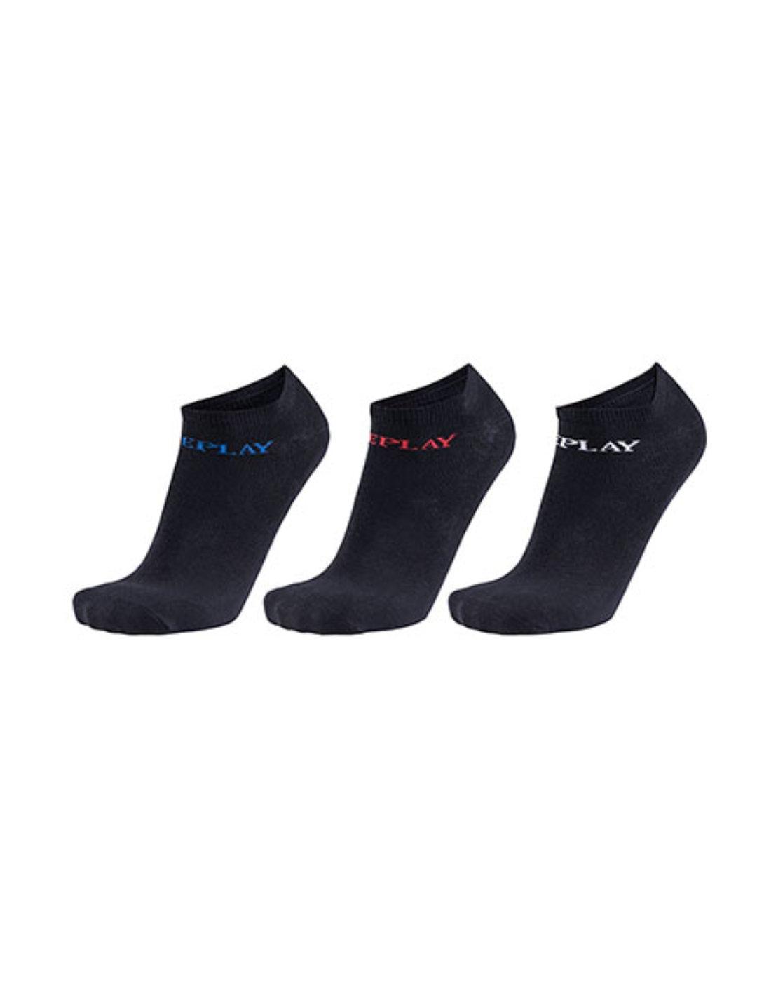 Calcetines tobilleros Replay pack3 negro logotipo de hombre