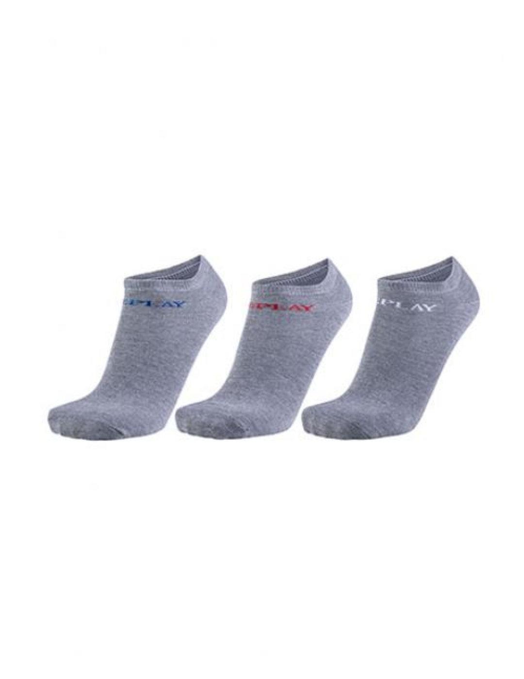 Calcetines tobilleros Replay pack3 gris logotipo de hombre