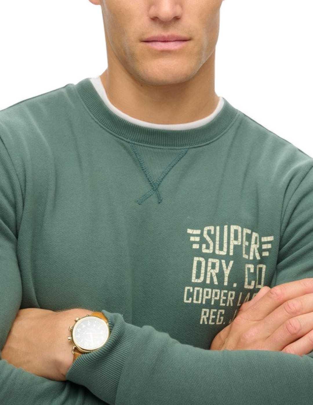 Sudadera Superdry Copper verde sin capucha para hombre