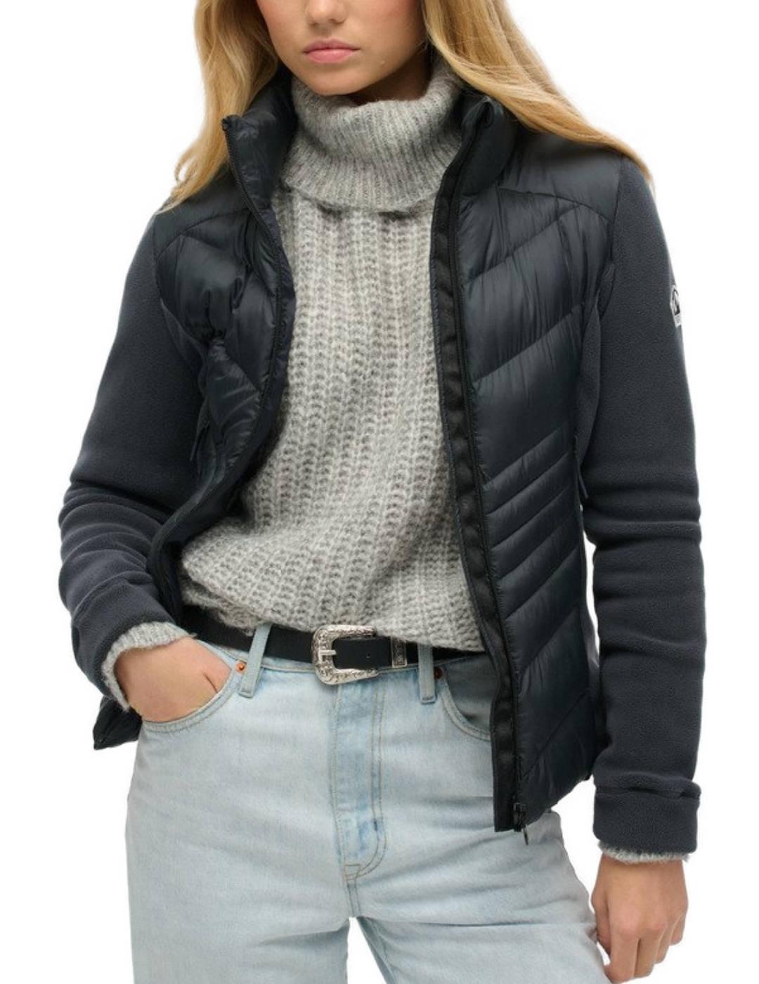 Chaqueta Superdry azul marino polar acolchada para mujer