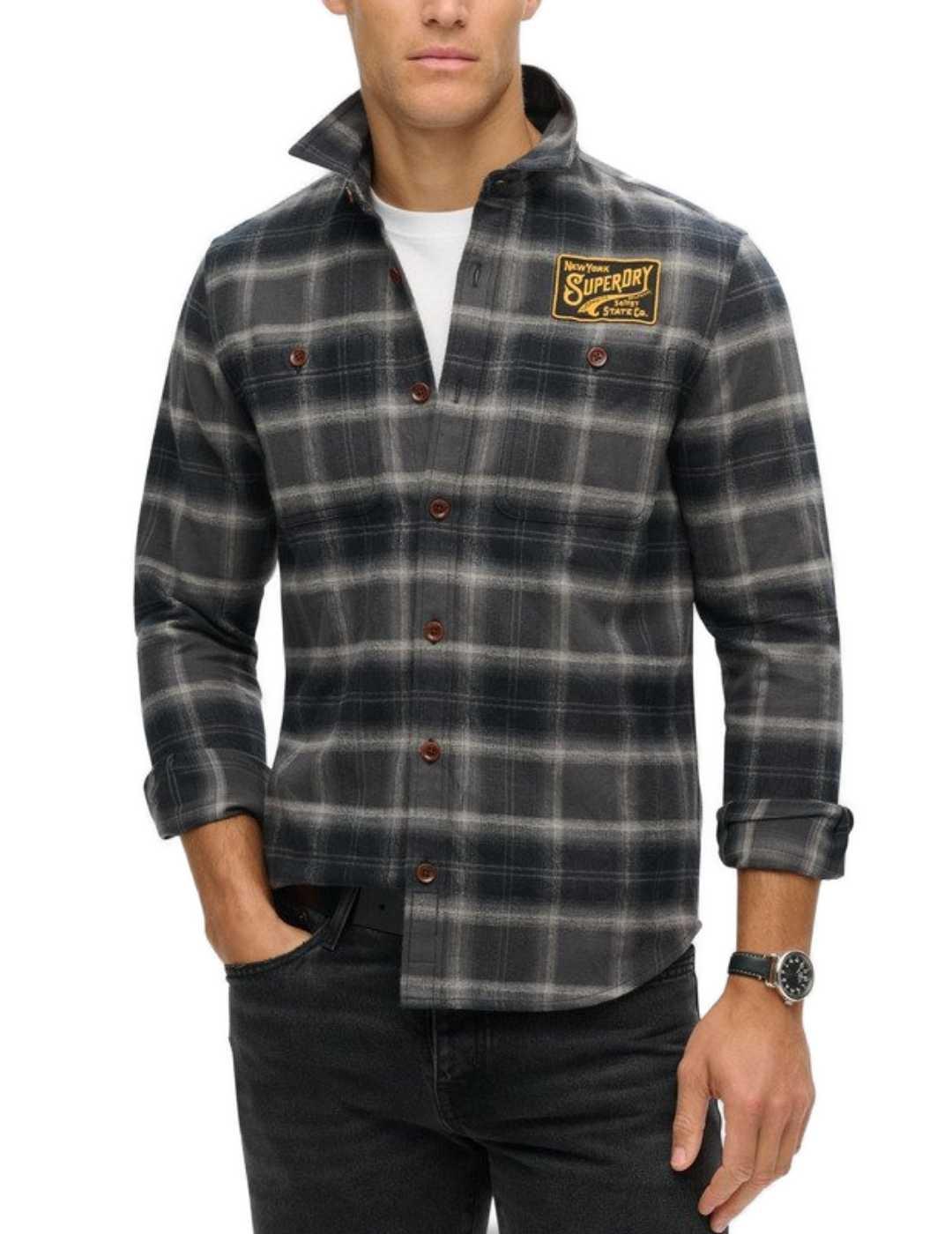 Camisa Superdry Check cuadros negros y grises para hombre