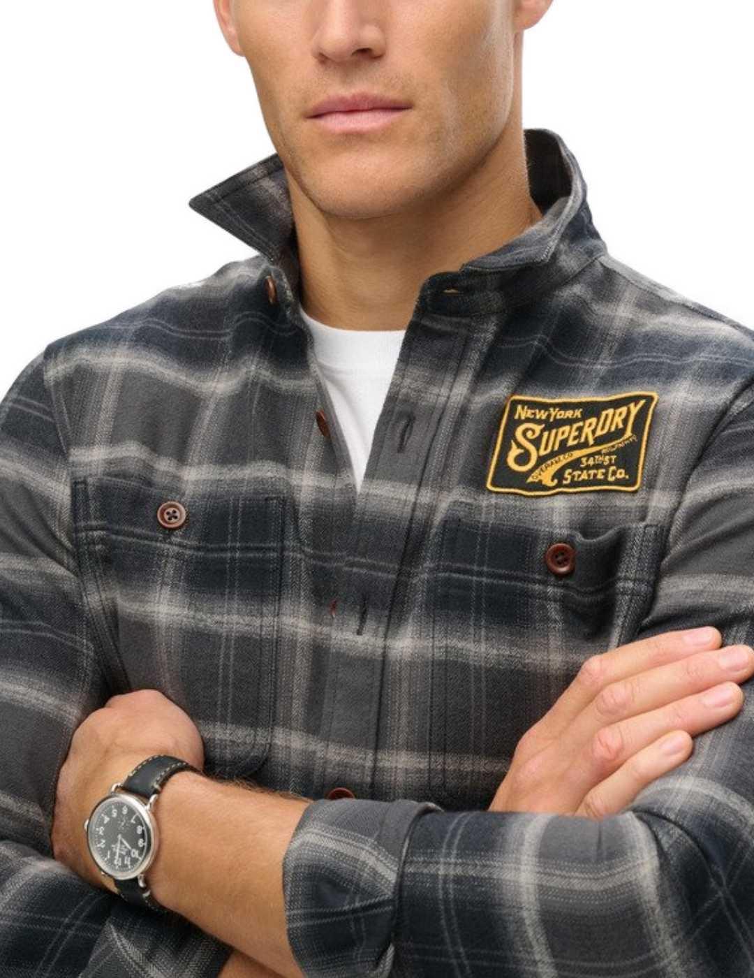 Camisa Superdry Check cuadros negros y grises para hombre