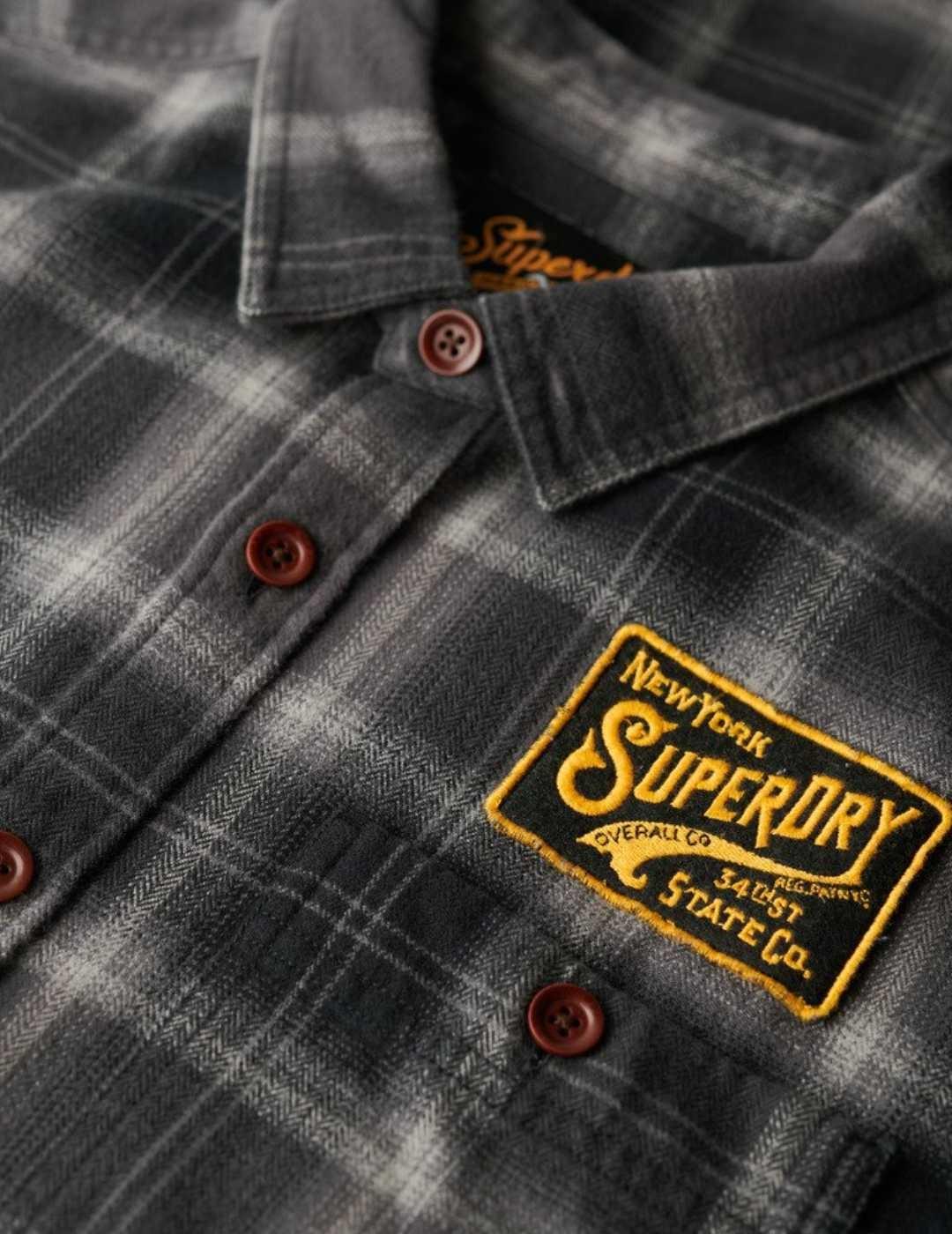 Camisa Superdry Check cuadros negros y grises para hombre